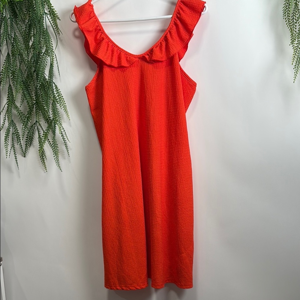 Orange Ruffled V-Neck Sundress